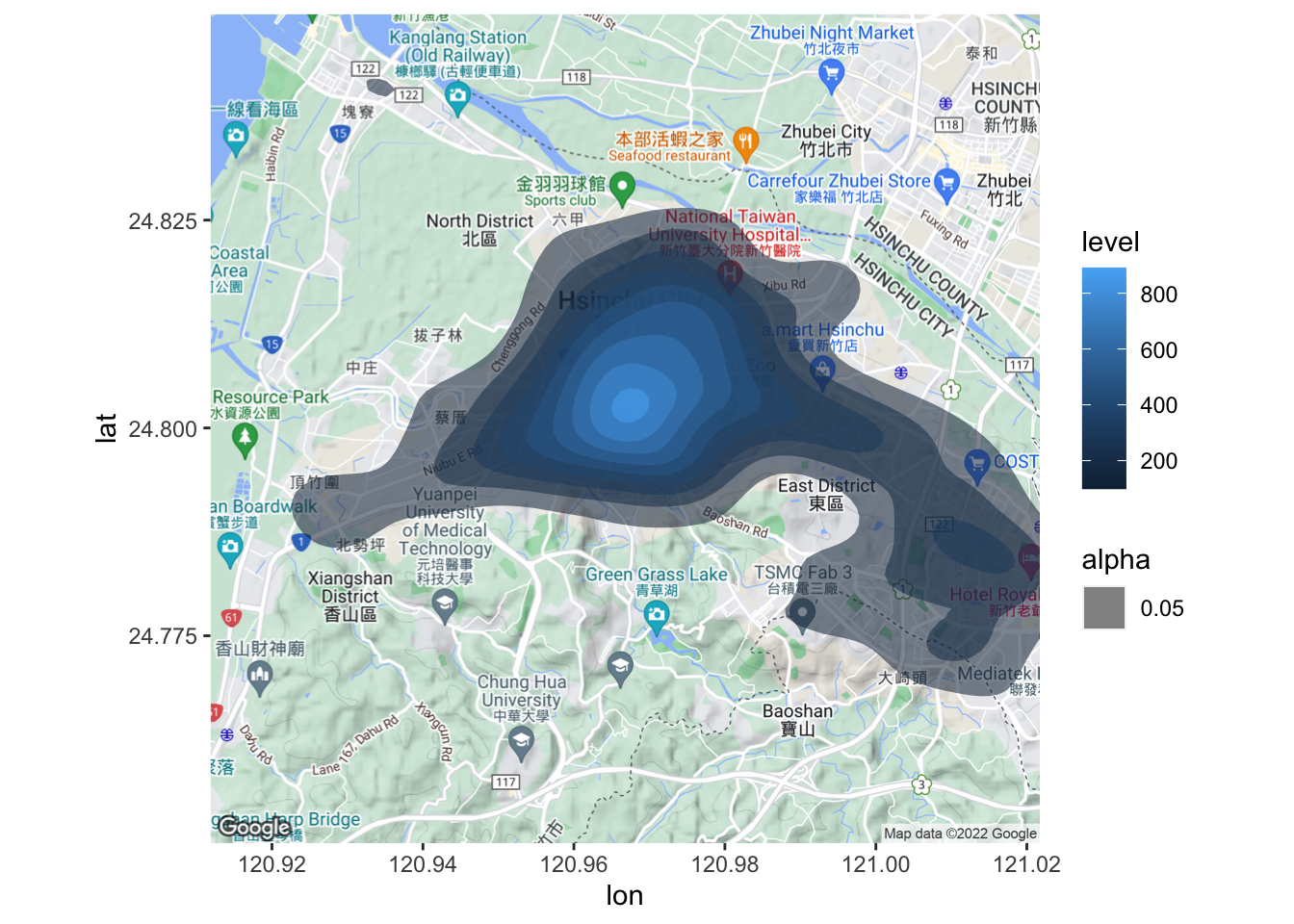 Traffic accident heatmap in Hsinchu